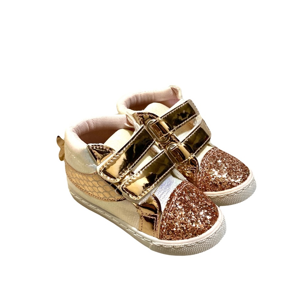 Mermaid Glitter Gold Pink High-Top Sneakers - Picture 4 of 14